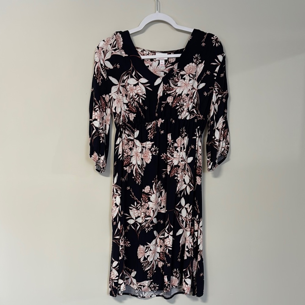 Floral Black and Orange Maternity Dress